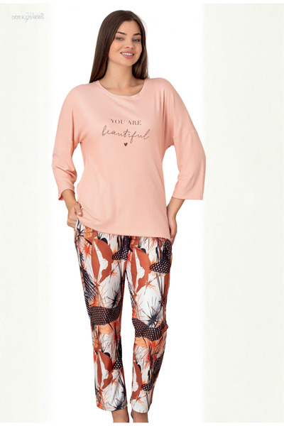 ALFA AKSESUAR 03 Limissi Salmon Color Long Sleeve Women's Pajamas 26618