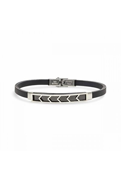 AKSESUARIM Men's Patterned Silicone Cord Steel Bracelet
