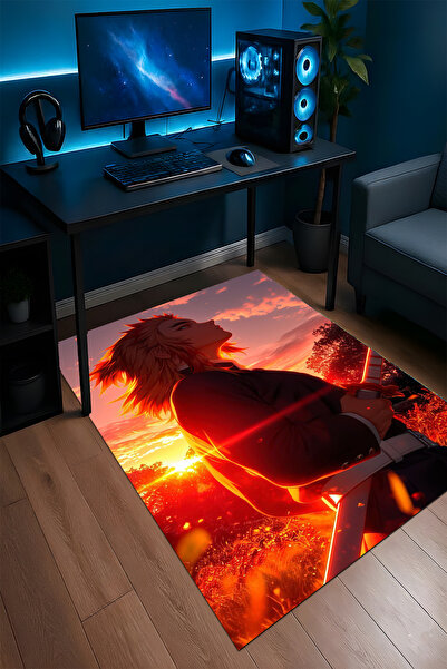 Halura Demon Slayer Rengoku Anime Kaymaz Taban Makinede Yıkanabilir Oyuncu Ga...