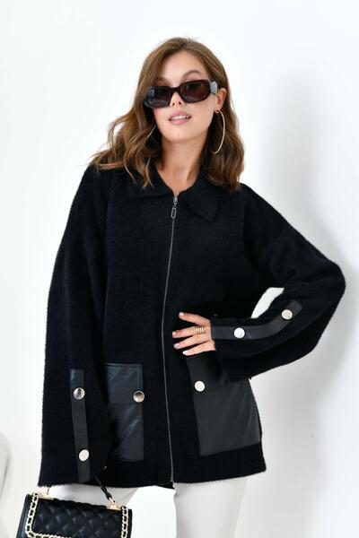 Garmi Жіночий шкіряний піджак з ґудзиками, чорний