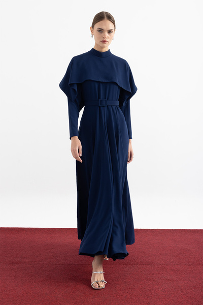 Birgül Bektaş Asymmetrical Cut Cape Dress