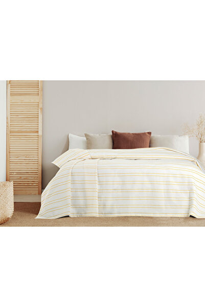 etuval بطانية قطنية مخططة مزدوجة - أصفر