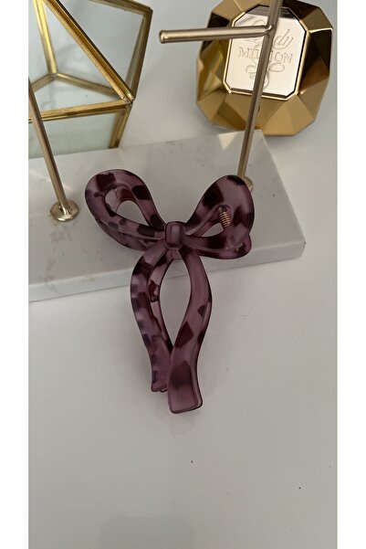 SU PERİSİ TAKI BİJUTERİ Mat Lila Leopard Printed Bow Clip with under Tone