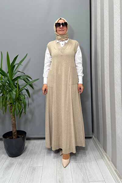 MISS DALIDA V-Neck Knitwear Sleeveless Dress Mink T25Pf-4012