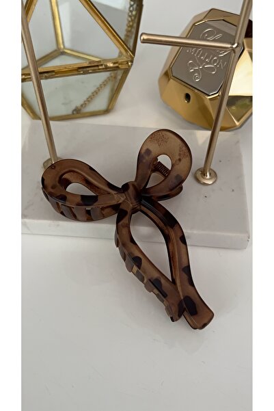 SU PERİSİ TAKI BİJUTERİ Matte Brown Leopard Print Bowknot Clip with Bottom Tone