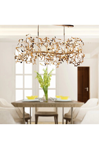 NZL Lighting Asbury 15'li Sıralı Gold Kaplamalı Sarmaşık Görünümlü Yemek Masası