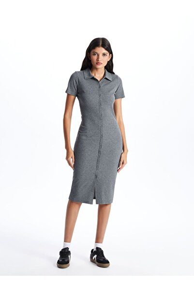 LC Waikiki Lcwaikiki Classic Polo Neck Solid Short Sleeve Women Bodycon Dress