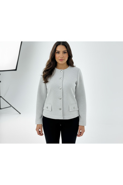 LYVEAN سترة قصيرة من القطن الممشط بياقة دائرية وثلاثة خيوط