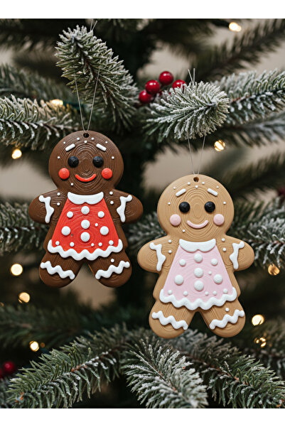 Heners 4 Pieces Cookie Man Gingerbread Christmas Pine Tree Ornament Decor Decoration Set 5 cm