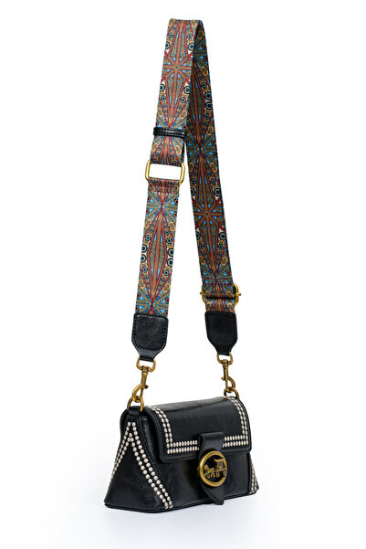 Levidor Authentic Phaeton Women's Shoulder Bag with Metal Logo and Ethnic Pattern Detail Lv930575 Black