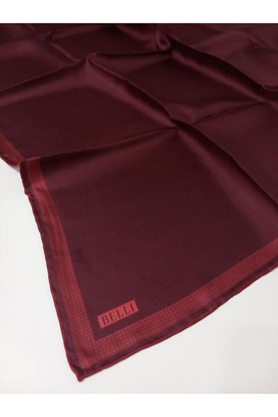 Belli Burgundy Solid Color Burgundy Geometric Pattern Edged Tivil Pure Silk Scarf-Kvs0784