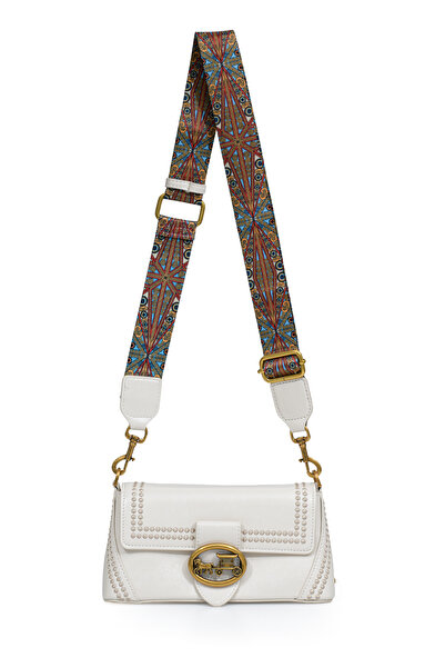 Levidor Authentic Phaeton Metal Logo and Ethnic Pattern Detailed Women's Shoulder Bag Lv930575 Cream