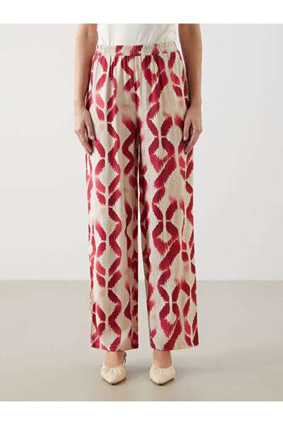 LC Waikiki Patterned Wide Leg Women's Trousers with Elastic Waist