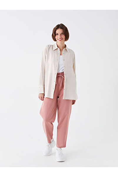 LC Waikiki Plain Linen Blend Women's Trousers with Elastic Waist