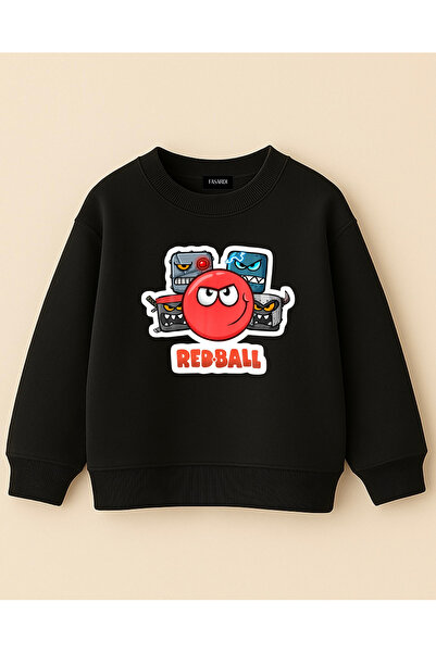 fasardi Red Ball Printed Oversized Mold 3 Thread Unembroidered Long Sleeve Unisex Children's Sweatshirt