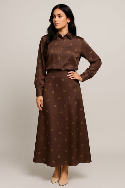 MG GİYİM STORE طقم قميص وتنورة من القطن الساتان عالي الخصر