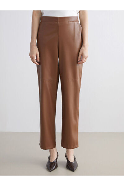 LC Waikiki Women's Leather Look Pants with Elastic Waist