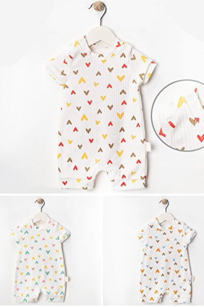 Noone Ribbed Cotton Green Heart Short Sleeve Baby Romper – 6 Months