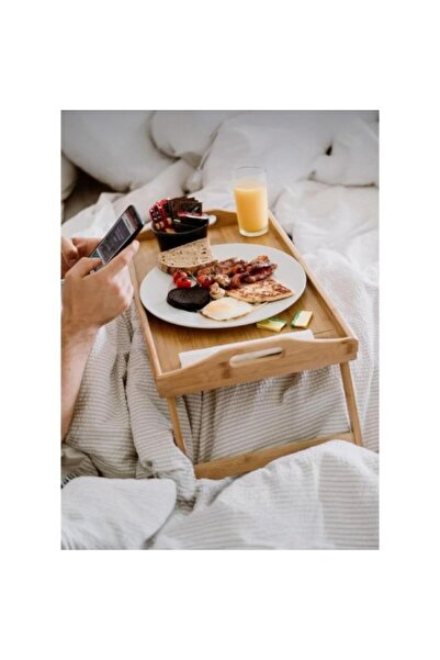 Hediye Rüzgarı Bamboo Tray with Folding Legs |   Breakfast Presentation Tray with Handles - Stylish Serving and Bed Breakfast Tray