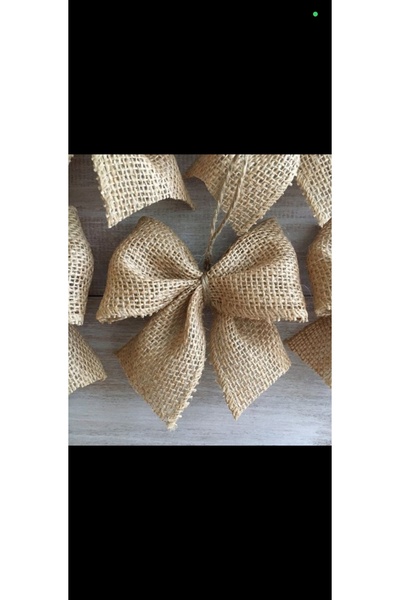 MARİANO VENANZİO Natural Jute Fabric Bow Ornament Set of 6 – Christmas Pine Tree Ornament