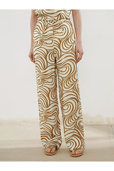 LC Waikiki Patterned Wide Leg Women's Trousers with Elastic Waist