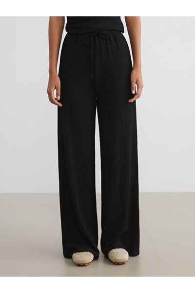 LC Waikiki Elastic Waist Textured Wide Leg Women's Trousers