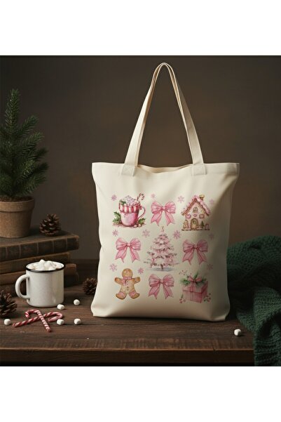 PRİNTOPİA DESİGN New Year Merry Christmas Themed Linen Tote Bag – Durable | Environmentally Friendly | Gift Option