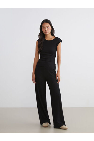 LC Waikiki Elastic Waist Textured Wide Leg Women's Trousers