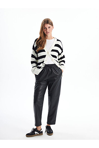 LC Waikiki Leather Look Women's Trousers with Elastic Waist