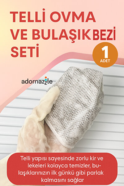 adornazzle Telli Ovma ve Bulaşık Bezi Seti, Çizmez Yüzeyli, Yıkanabilir, Prat...