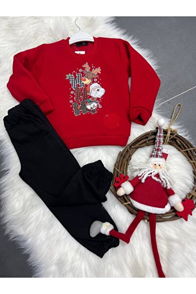 WİKİBOOM Unisex 3 Thread Fleece-Lined New Year Themed Top and Bottom Set
