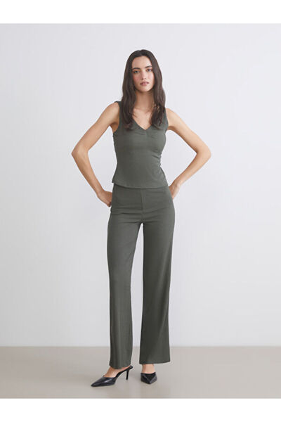 LC Waikiki Elastic Waist Textured Wide Leg Women's Trousers