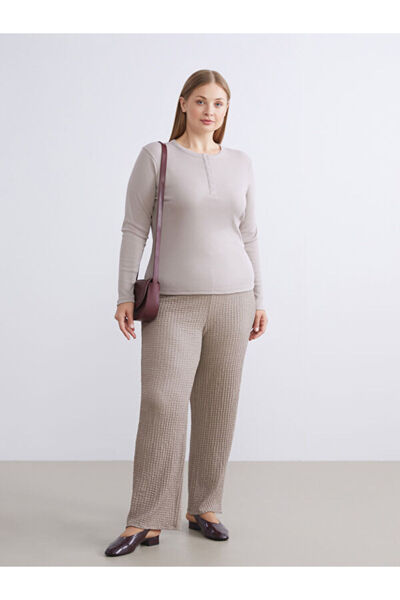 LC Waikiki Elastic Waist Textured Wide Leg Women's Trousers