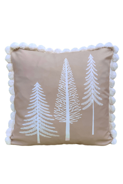 Alacastore Husă de pernă de Anul Nou, bej, alb, pom de pin, pompon, textile d...