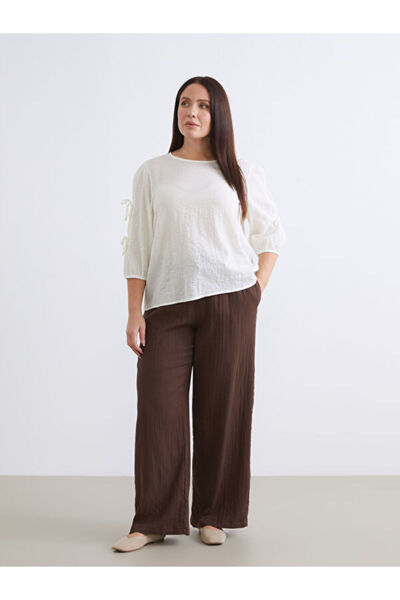 LC Waikiki Elastic Waist Textured Wide Leg Women's Trousers