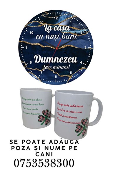 CrisPrint Godparents Gift Set – MDF Clock with Message "In the house with good godparents, God works miracles" + 2 Mugs