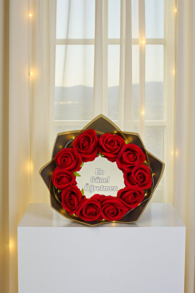 Zemtigo Öğretmenler Günü Led Işıklı Aynalı Kırmızı Gül Buketi En Güzel Öğretm...