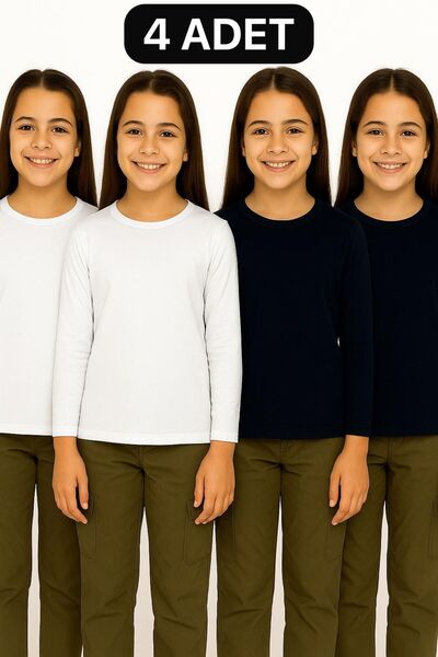 Mcr Бяла и черна базова дългоръкавна сезонна 4-пакетна унисекс тениска (момичета - момчета)