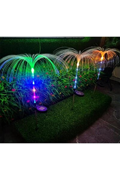 naniland.ro Lampa solara decorativa, tip meduza, pentru gradina, cu lumina LED RGB, fibra optica