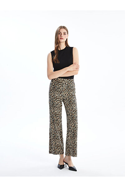 LC Waikiki Leopard Print Women's Trousers with Elastic Waist