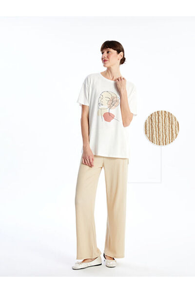 LC Waikiki Elastic Waist Textured Wide Leg Women's Trousers