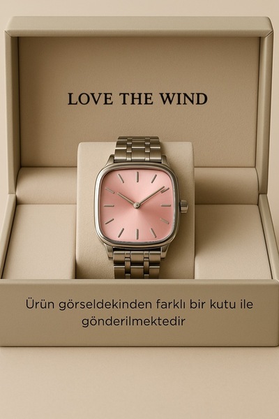 Love The Wind ساعة يد نسائية بتصميم مينيماليستي، علبة مربعة، سوار فضي، طراز ك...