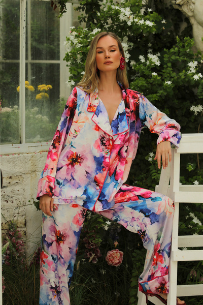 Genel Markalar MAİSON JESSIE ROSALIE PANTOLON TAKIM - %100 İPEK SATEN PEMBE