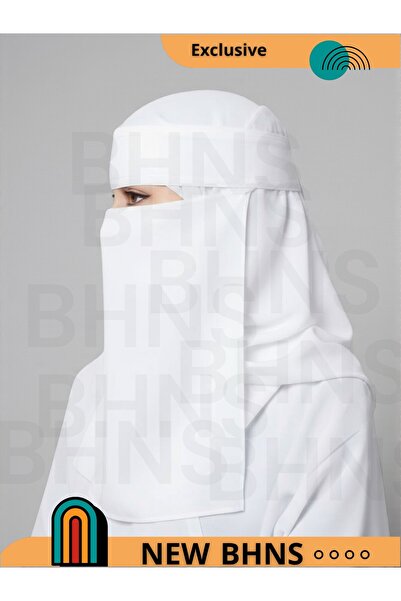 BHNS Set of 2 long white elasticated niqabs with a soft white headscarf, solid color. Niqabs, elegant hijabs, everyday hijabs.