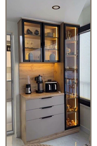 Vanmed Home Vanmed Reflekte Cam Kapak Ledli MDF Kahve Dolabı 210*90*40