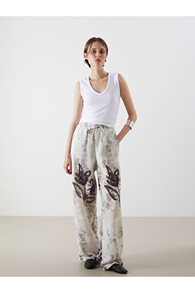 LC Waikiki Elastic Waist Floral Wide Leg Women's Trousers