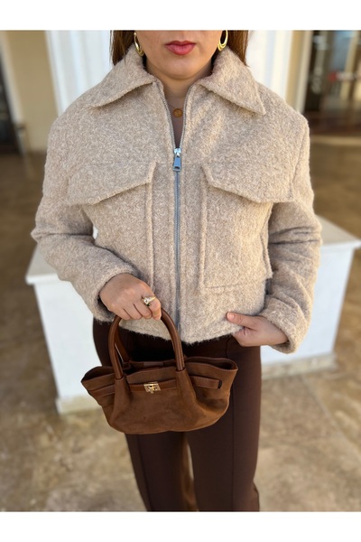 My Style Yün Kaşe Karışımlı Krem Mont