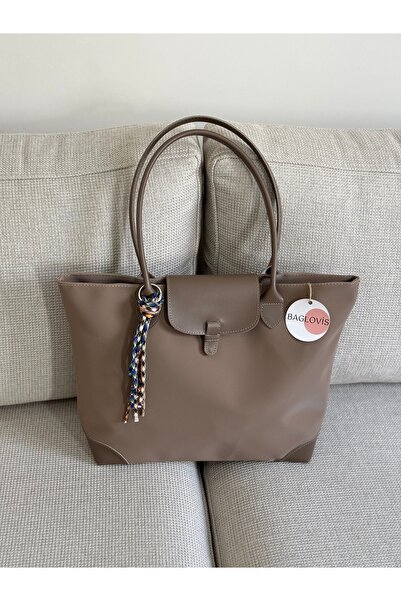 BAGLOVİS Charm Detailled Large Size Dark Vison Tote Bag En40 Boy30