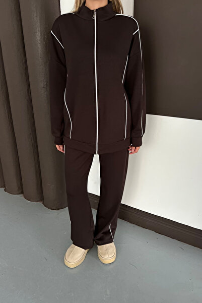 moda poni Women's Brown Modal Fabric Oversized Tracksuit Set