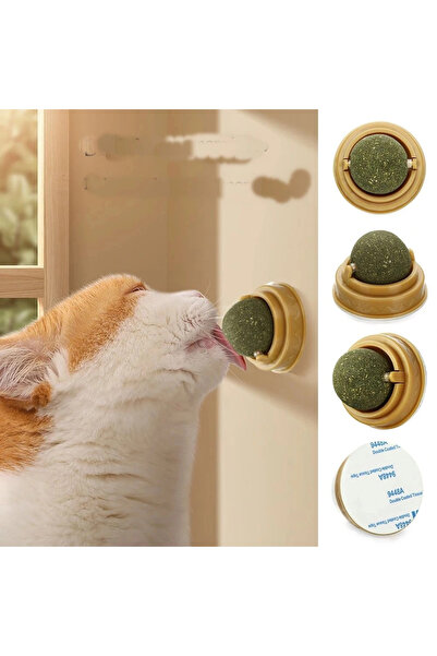 Epilons Wall-Sticking Rotating Catnip Cat Play Ball Natural Toy